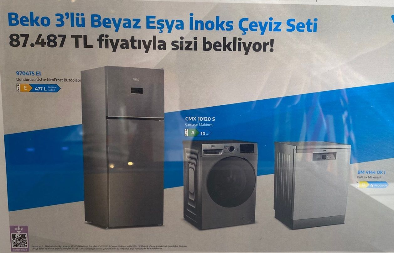 Beko 970475 EI Buzdolabı BM 4144 OK I 4 Programlı Bulaşık Makinesi CMX 10120 S 10 Kg 1200 Devir Çamaşır Makinesi